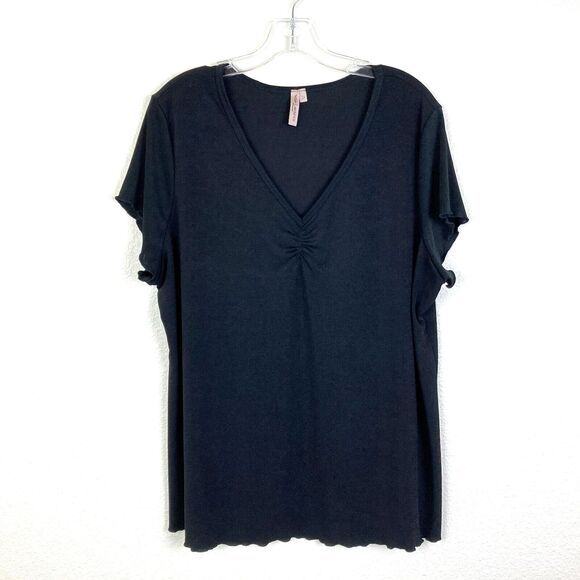 Susan Lawrence Top Women's Size 2X Black Stretchy V-Neck Scalloped Hem - Picture 1 of 5